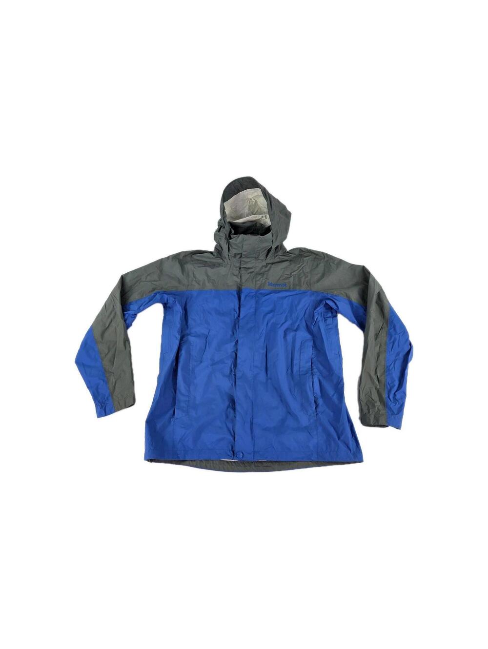 Marmot Jacket Mens Grey Blue PreCip Hooded Size M Waterproof Rain Pit Zip Jacket
